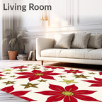 Rich Red Golden Starburst Floral Rug