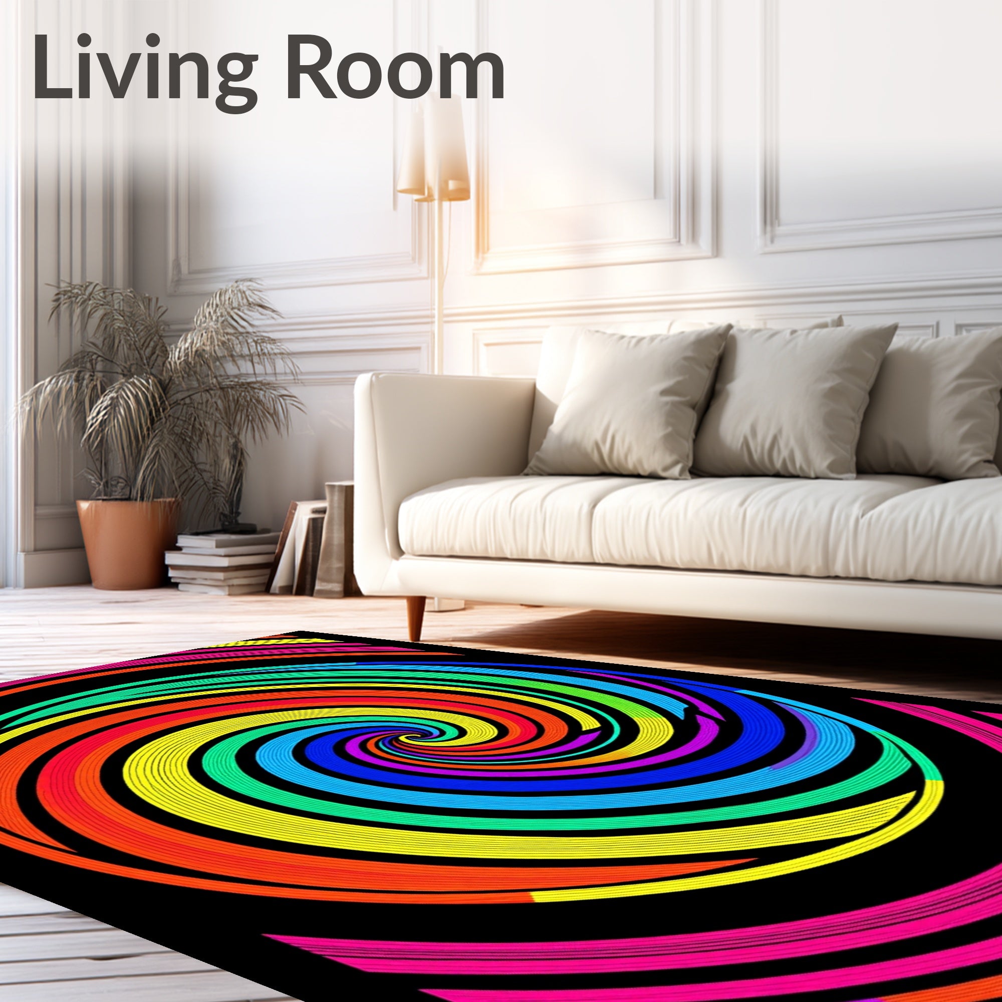 Vibrant Swirl Rainbow Optical Illusion Rug