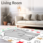 Cute Gray Elephant With Stars Rug