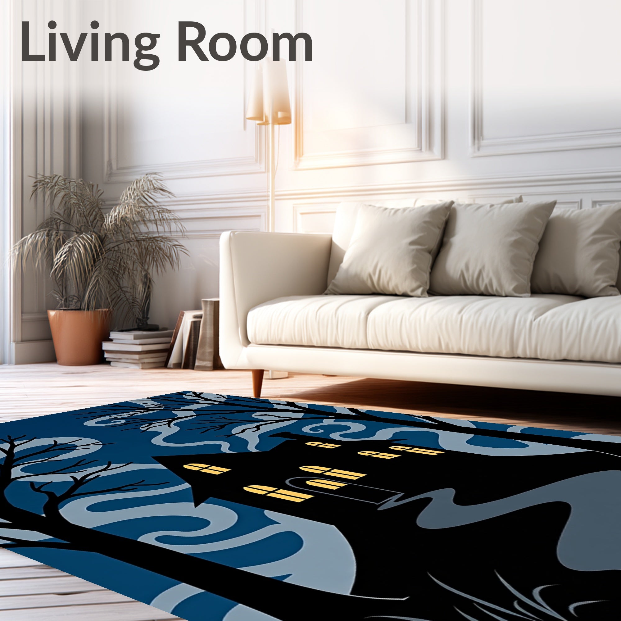 Spooky Silhouette Haunted House Path Rug