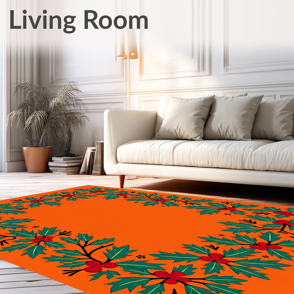 Orange Holly Berry Garland Border Rug