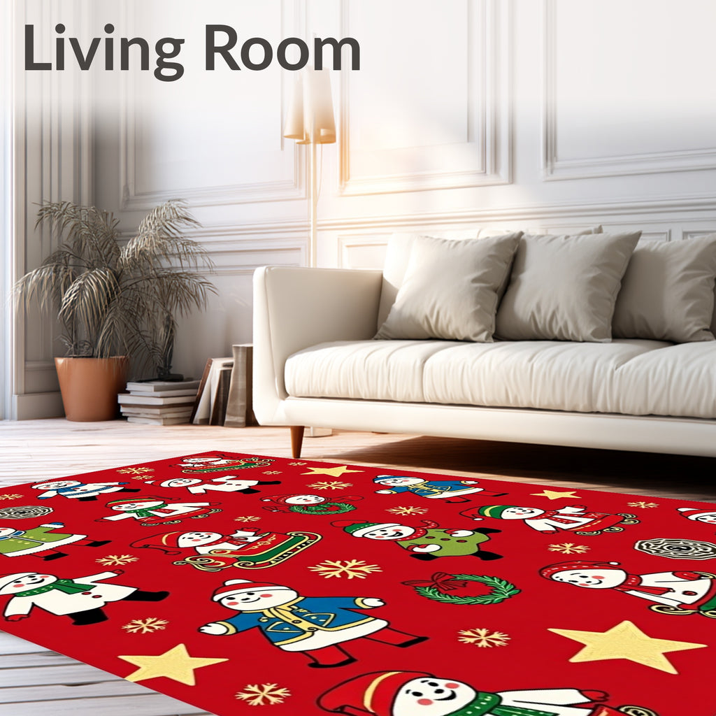 Jolly Snowman Christmas Red Holiday Rug
