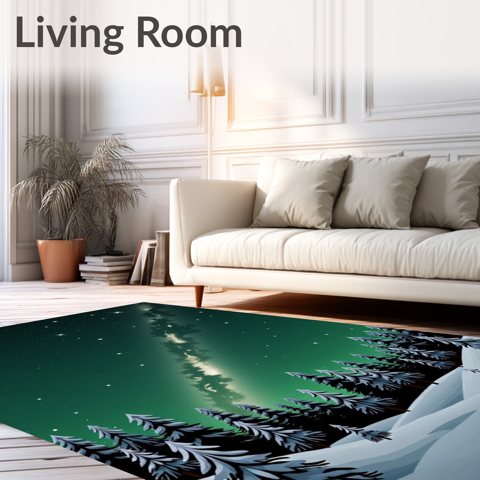 Winter Aurora Forest Snowy Night Sky Rug