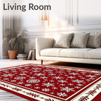 Crimson Snowflakes Bordered Festive Rug