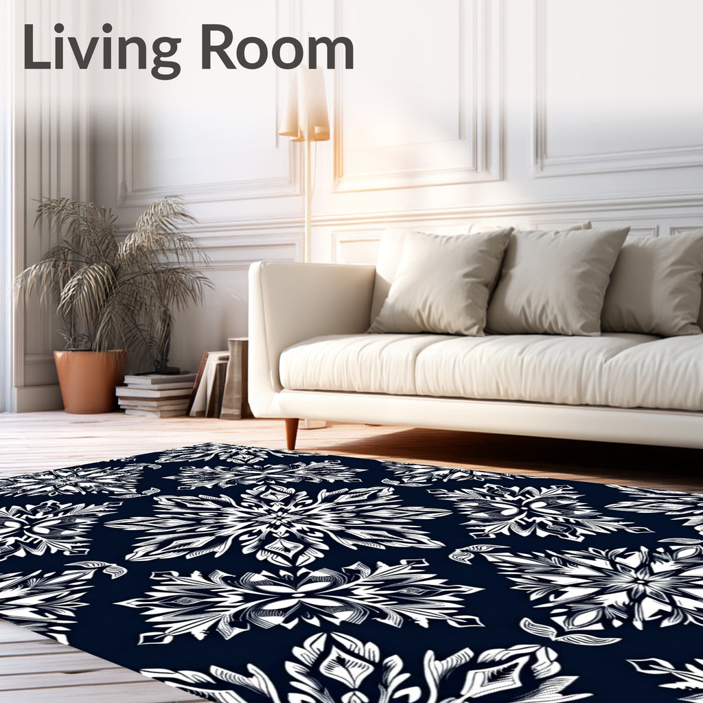 Intricate White Starburst Medallion Navy Rug