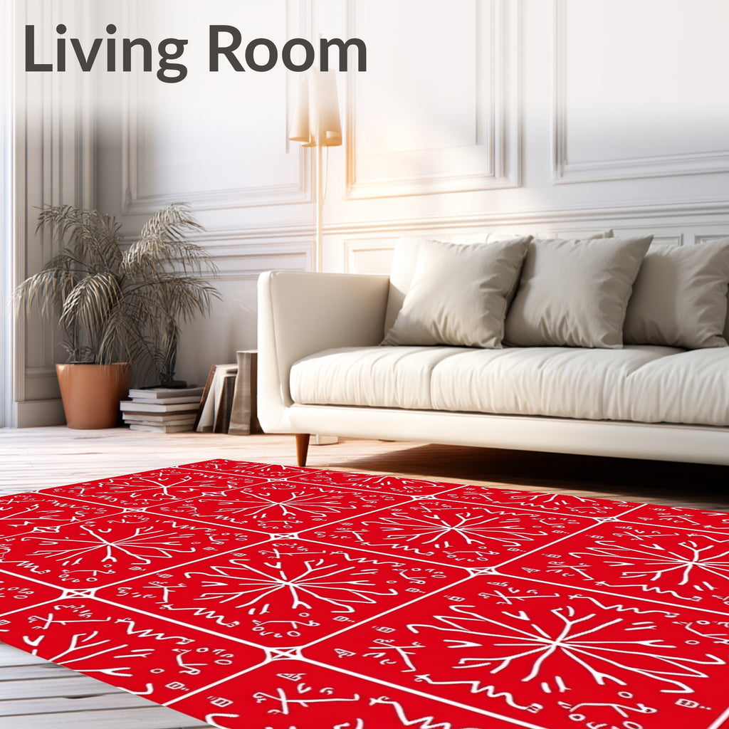 Crimson White Geometric Medallion Square Rug