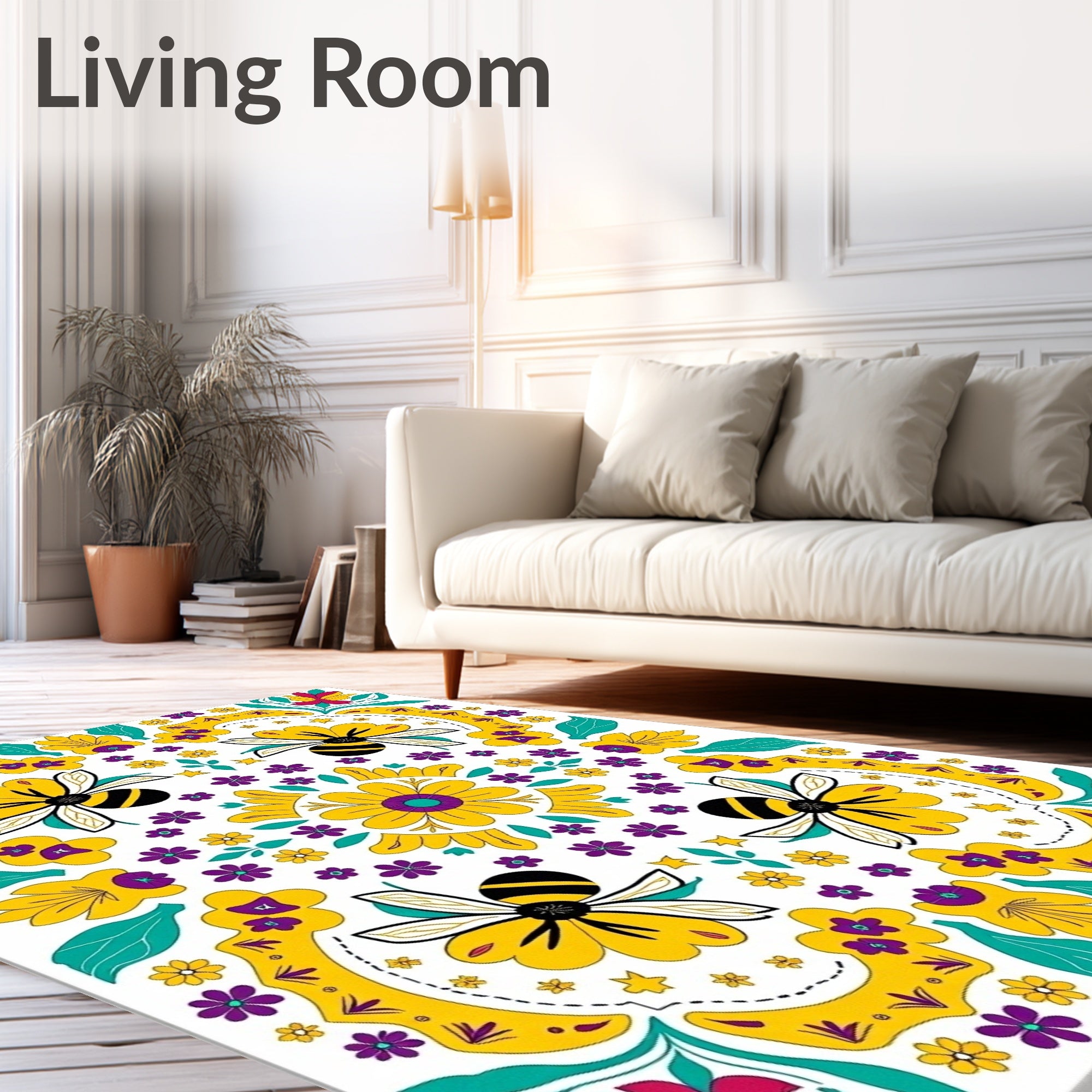 Yellow Bee Blossom Floral Garland Rug