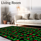 Crimson Red Green Floral Vertical Bands Rug