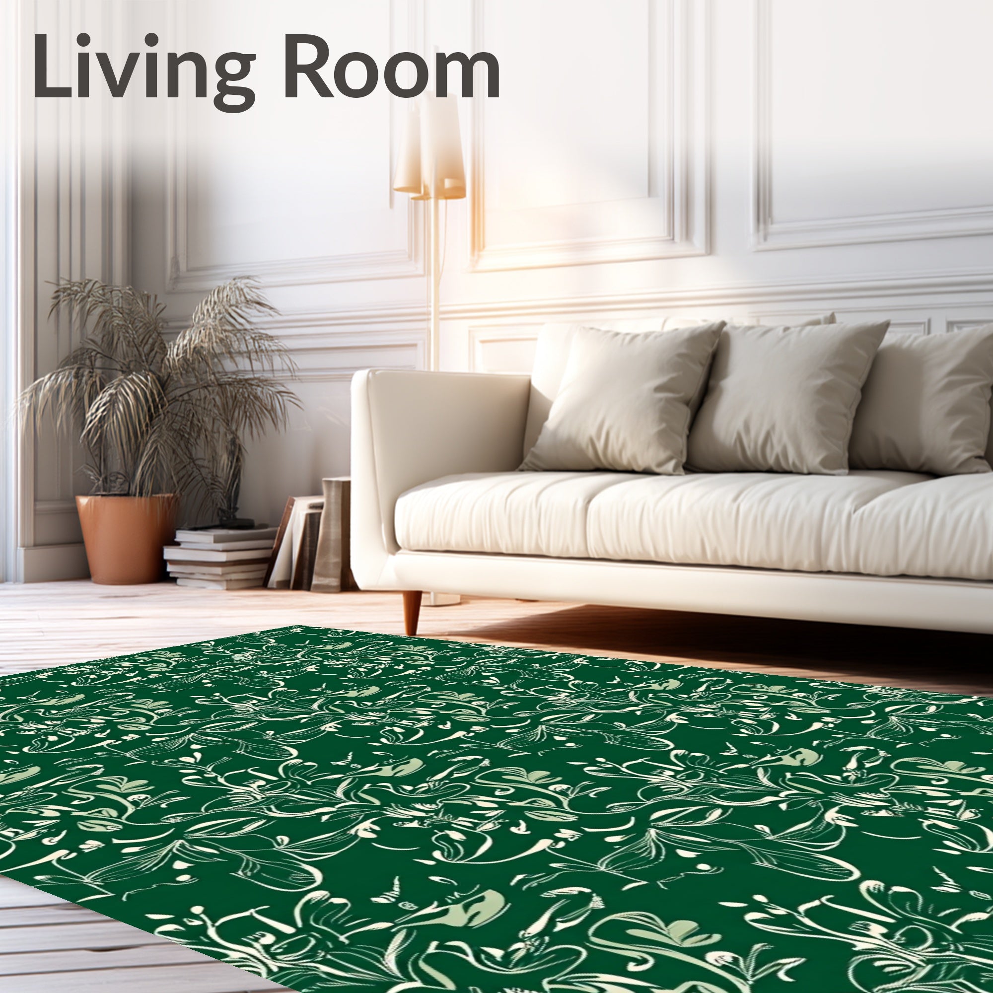 Emerald Green Whimsical Floral Swirl Rug