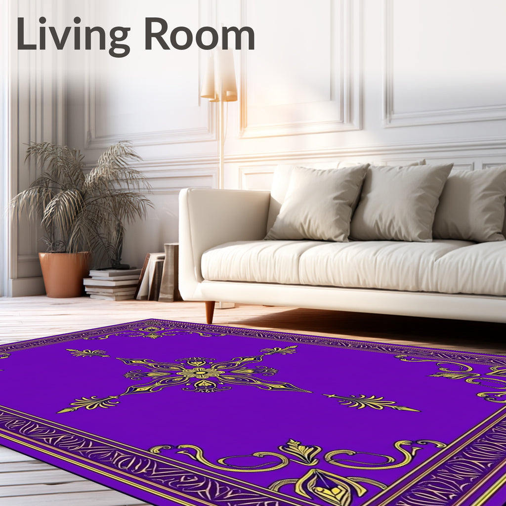 Royal Purple Gold Medallion Scroll Rug