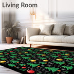Festive Green Christmas Trees Gold Orbs Rug