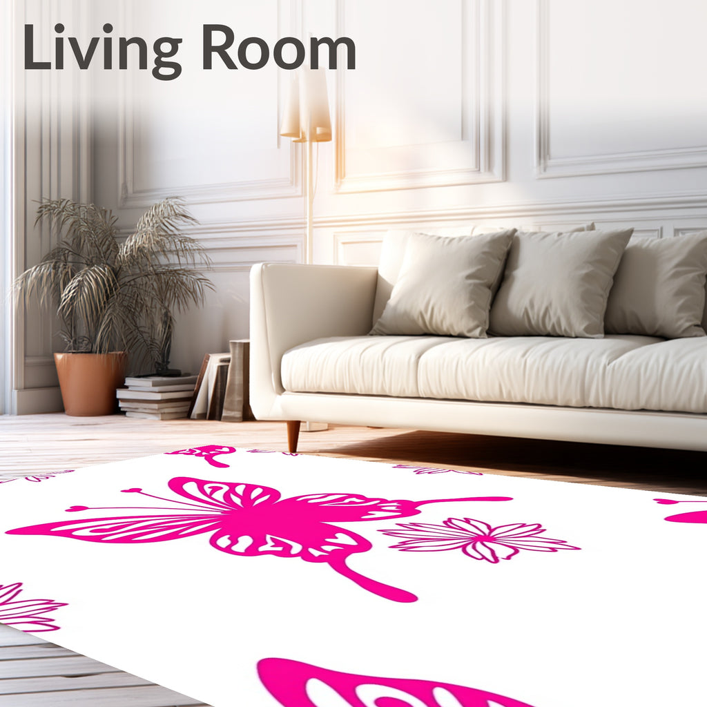 Vibrant Fuchsia Butterfly Floral Repeat Rug