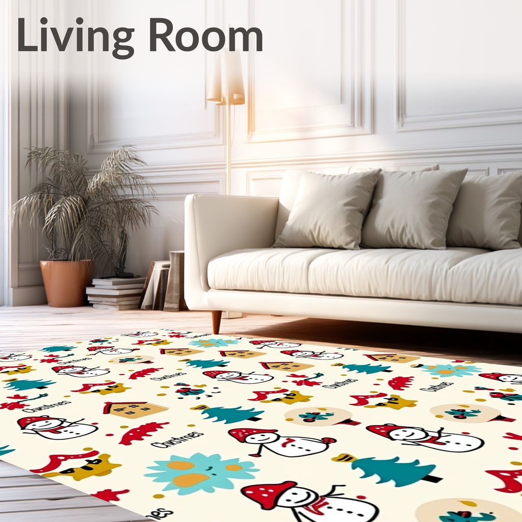 Cute Snowman Christmas Tree Village Rug