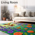 Monarch Butterflies Amidst Lavender Roses Rug