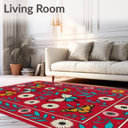 Vibrant Red Butterfly Garden Collage Rug