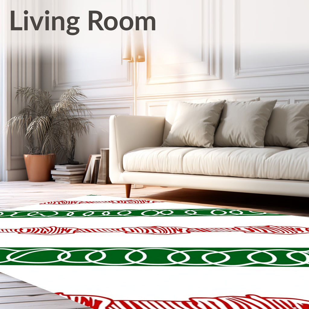 Red Green Diagonal Chain Link Rug