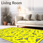 Whimsical Yellow Flying Bats Stars Rug