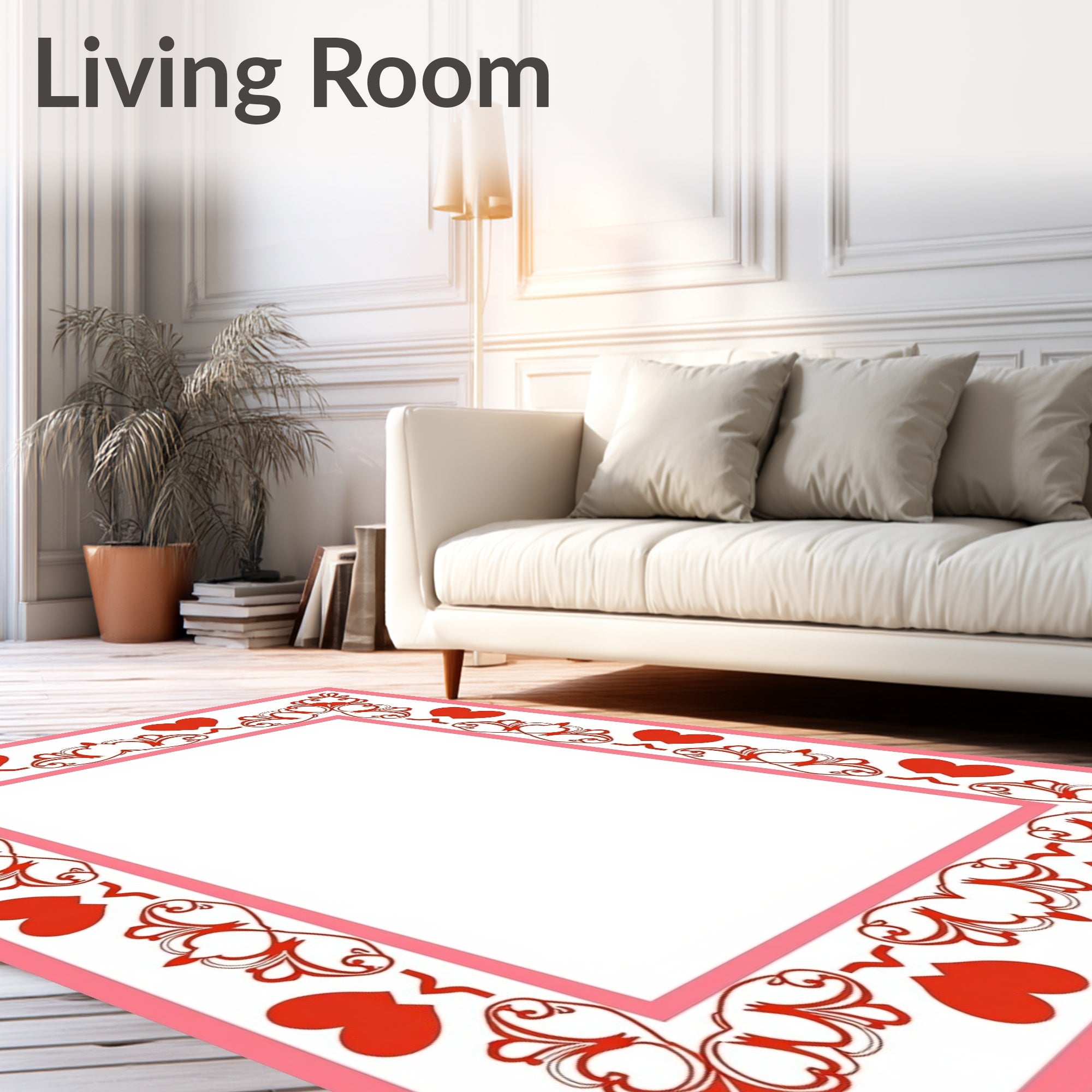 Red Heart Floral Frame Rug