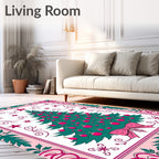 Festive Evergreen Christmas Tree Ornaments Rug