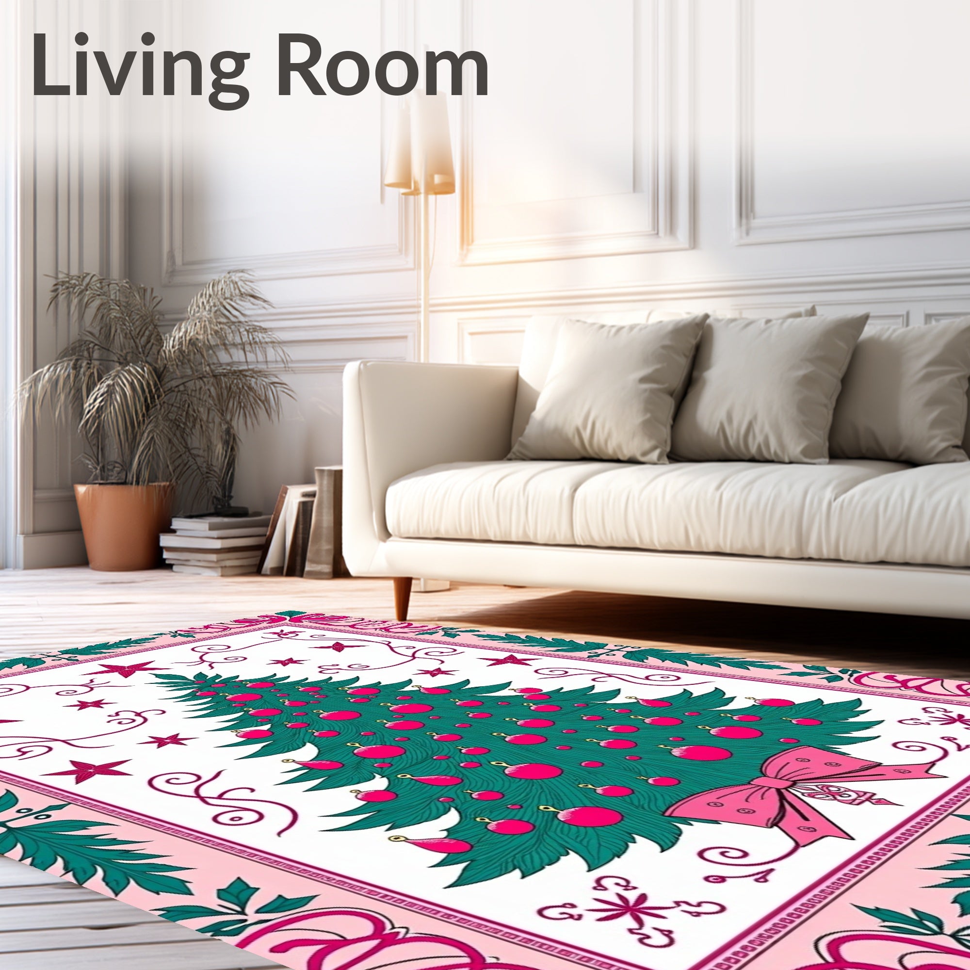 Festive Evergreen Christmas Tree Ornaments Rug