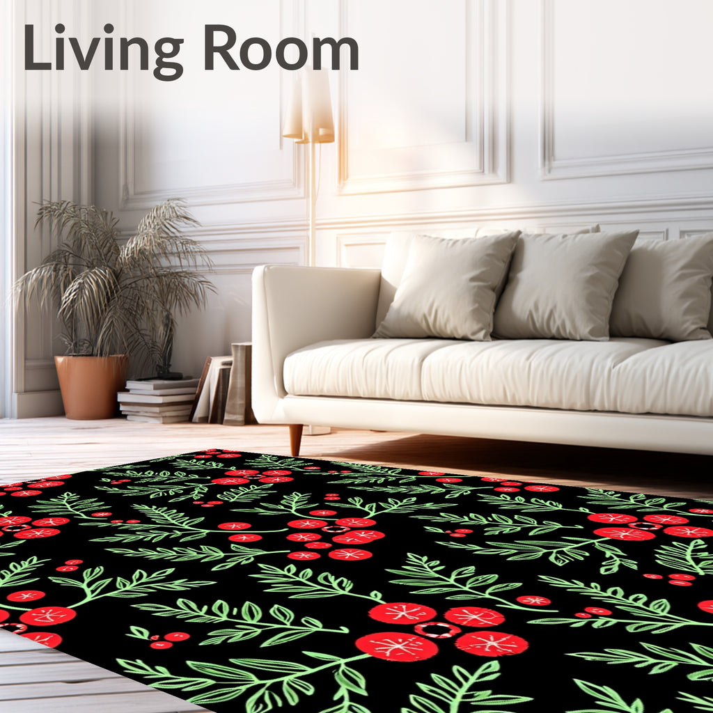 Red Cherry Berry Leaves Rug