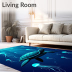 Deep Blue Jellyfish Turtle Ocean Rug