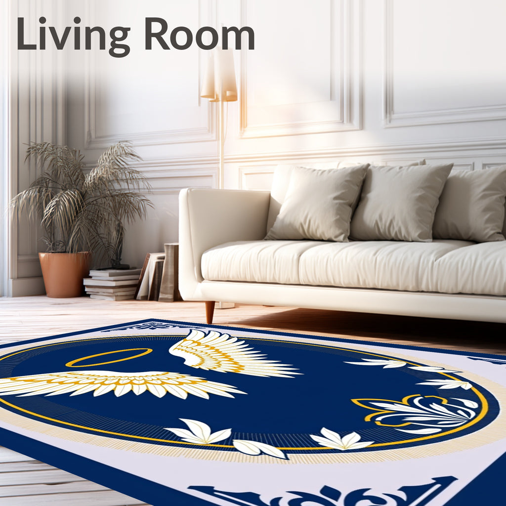 Royal Blue Angel Wings Halo Medallion Rug