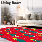 Holiday Festive Green Trees Repeating Red Rug