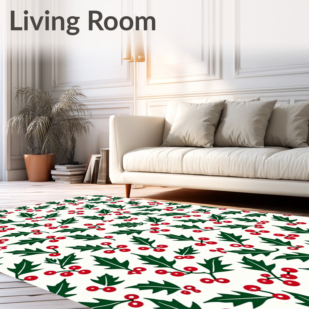 Classic Holly Berry Botanical Motif Rug