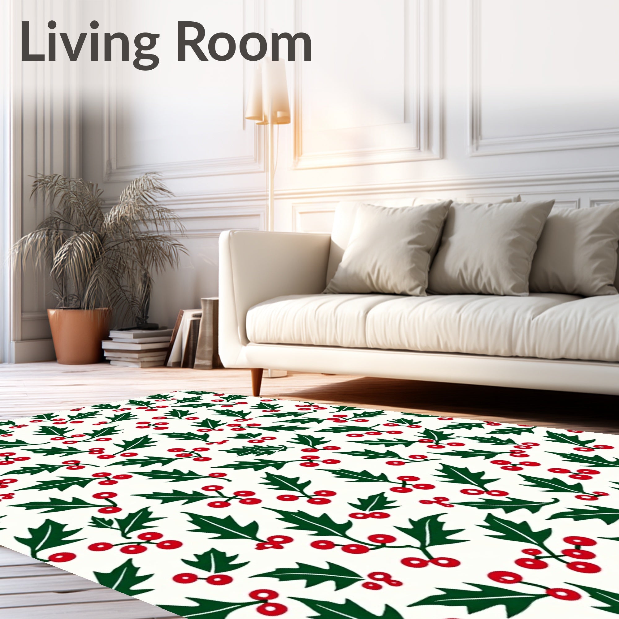 Classic Holly Berry Botanical Motif Rug