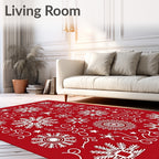 Crimson White Winter Snowflake Medallion Rug