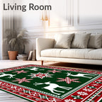 Winter Red Snowflake Deer Garland Rug
