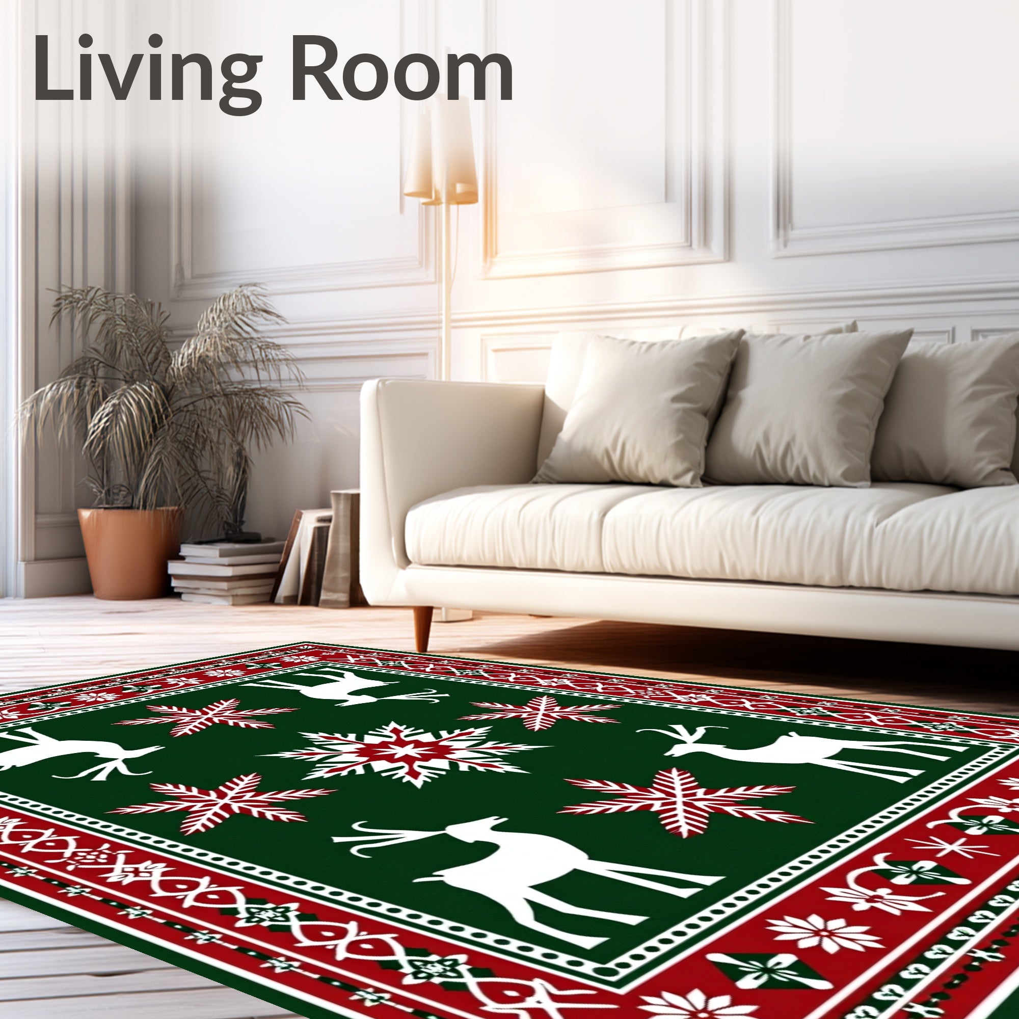 Winter Red Snowflake Deer Garland Rug