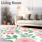Pink Rose Garden Blossom Illustration Rug