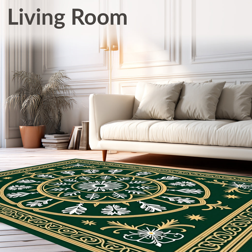 Emerald Green Floral Medallion Mandala Rug
