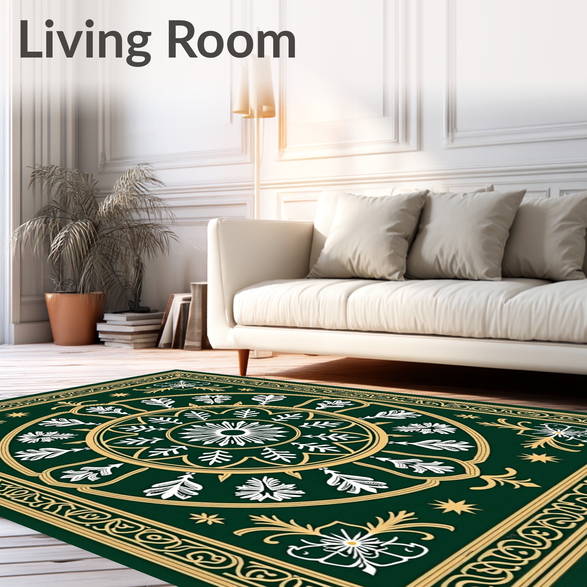 Emerald Green Floral Medallion Mandala Rug