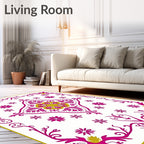 Fuchsia Gold Floral Medallion Border Rug