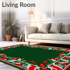 Emerald Red White Folk Art Animals Rug
