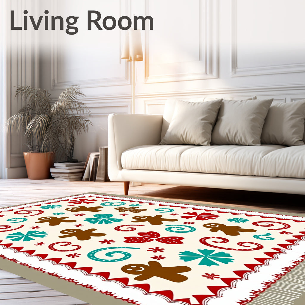 Cozy Gingerbread Men Teal Red Accents Rug