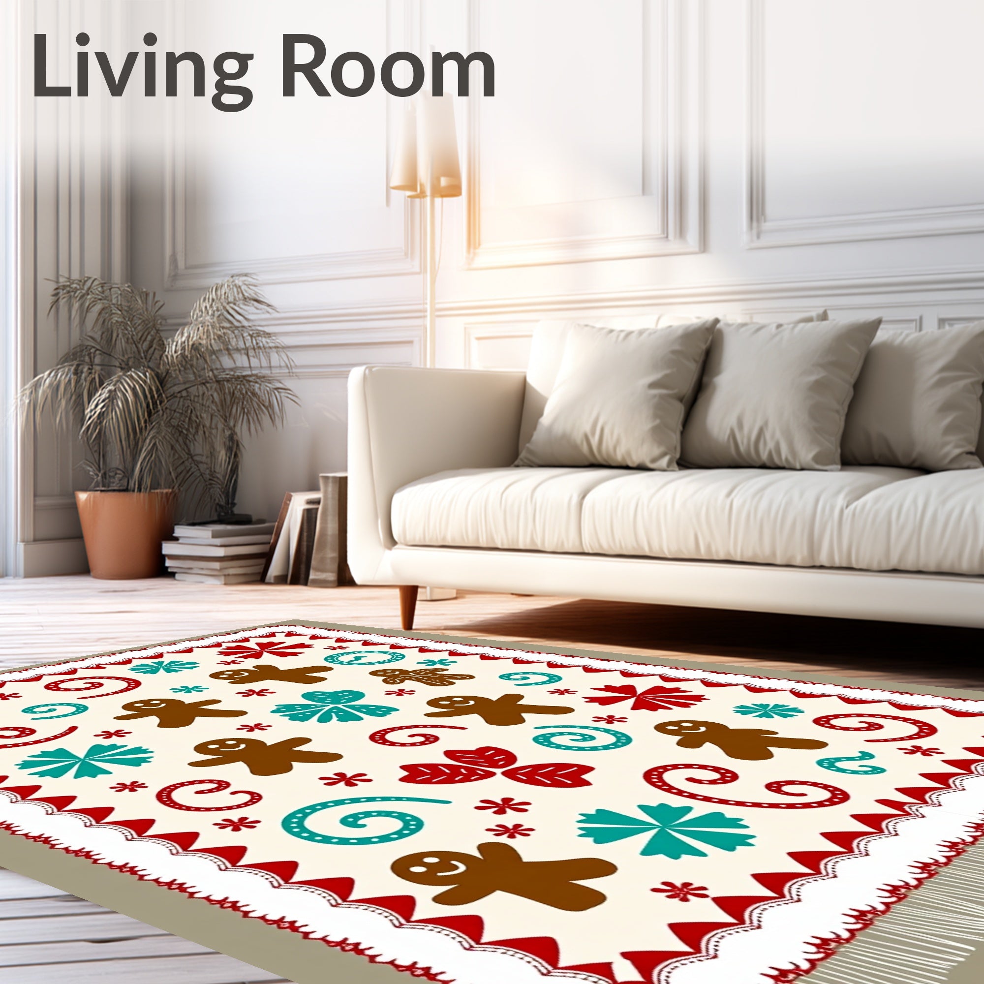 Cozy Gingerbread Men Teal Red Accents Rug