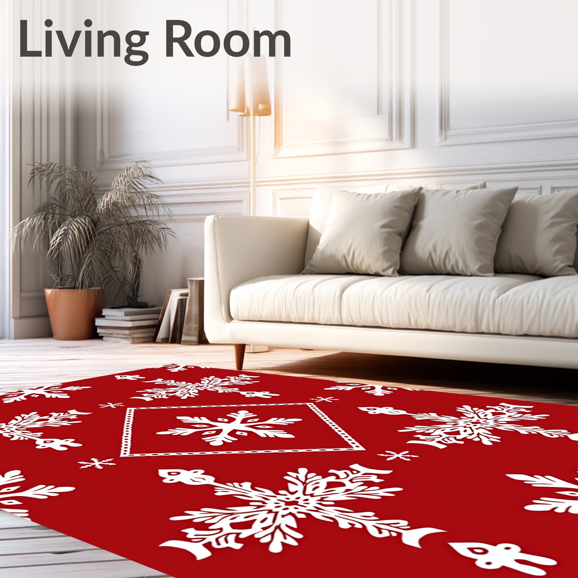 Red White Snowflake Lattice Rug