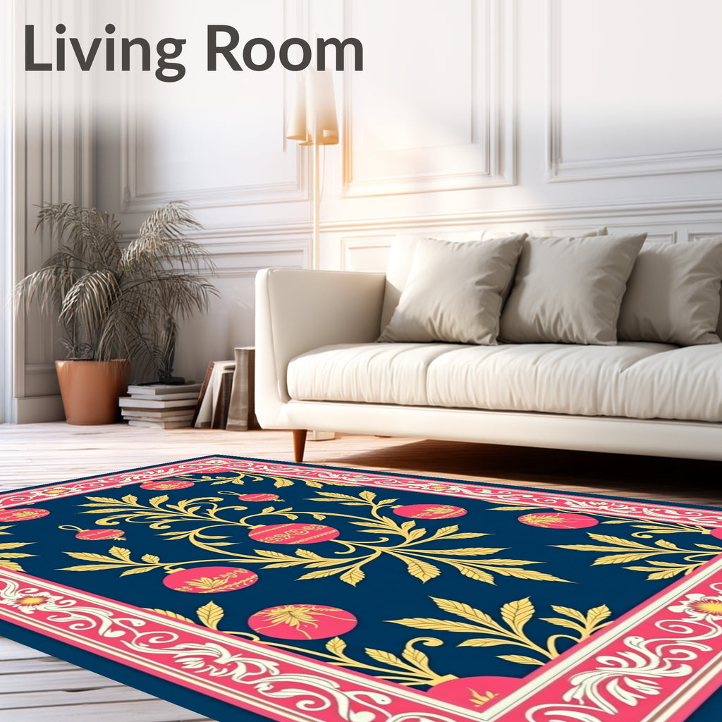 Crimson Pink Gold Ornate Garland Rug