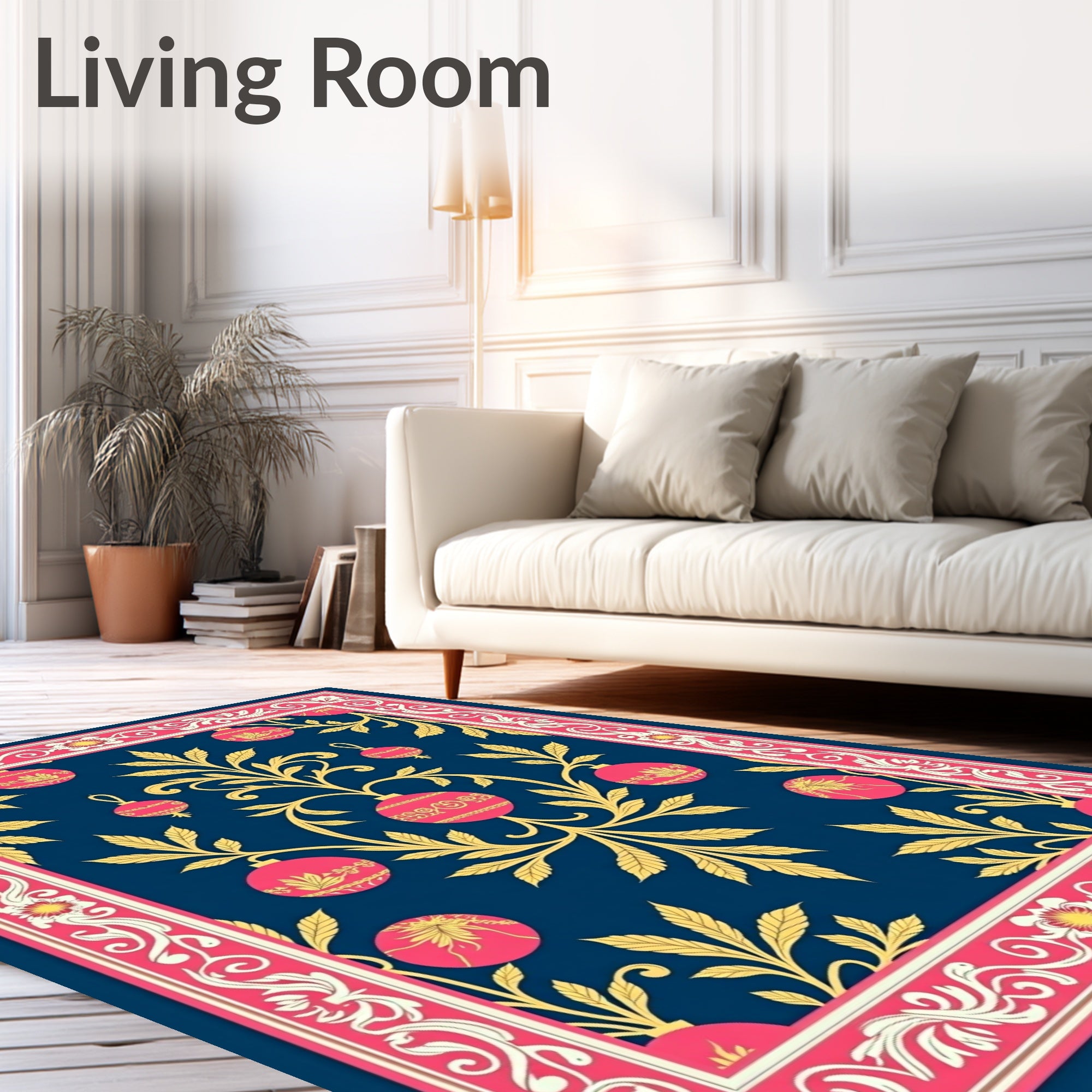 Crimson Pink Gold Ornate Garland Rug