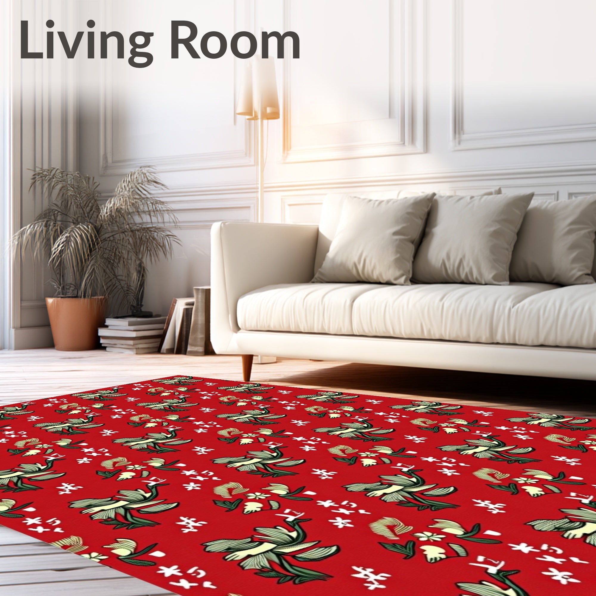 Crimson Vintage Bird Floral Folk Rug