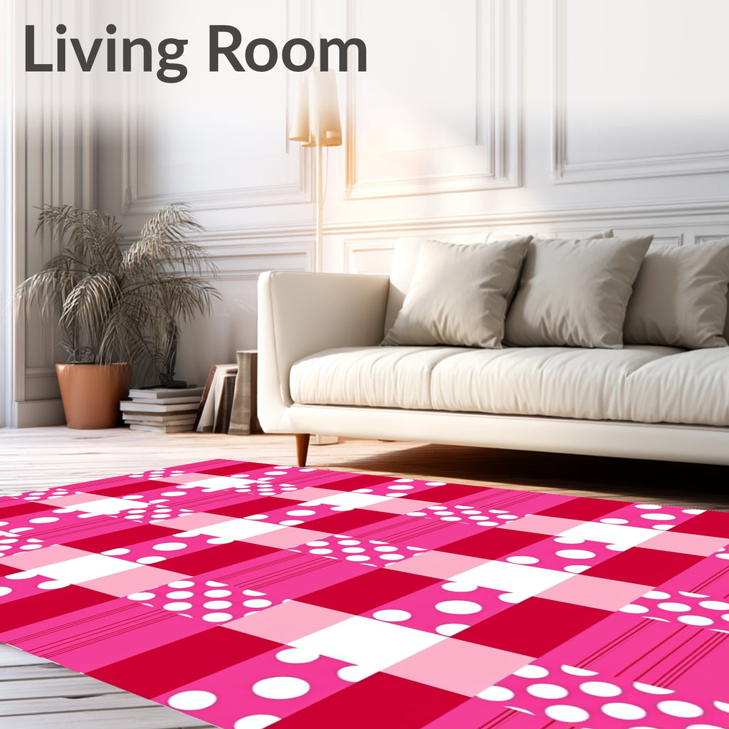 Pink Red Polka Dot Gingham Rug