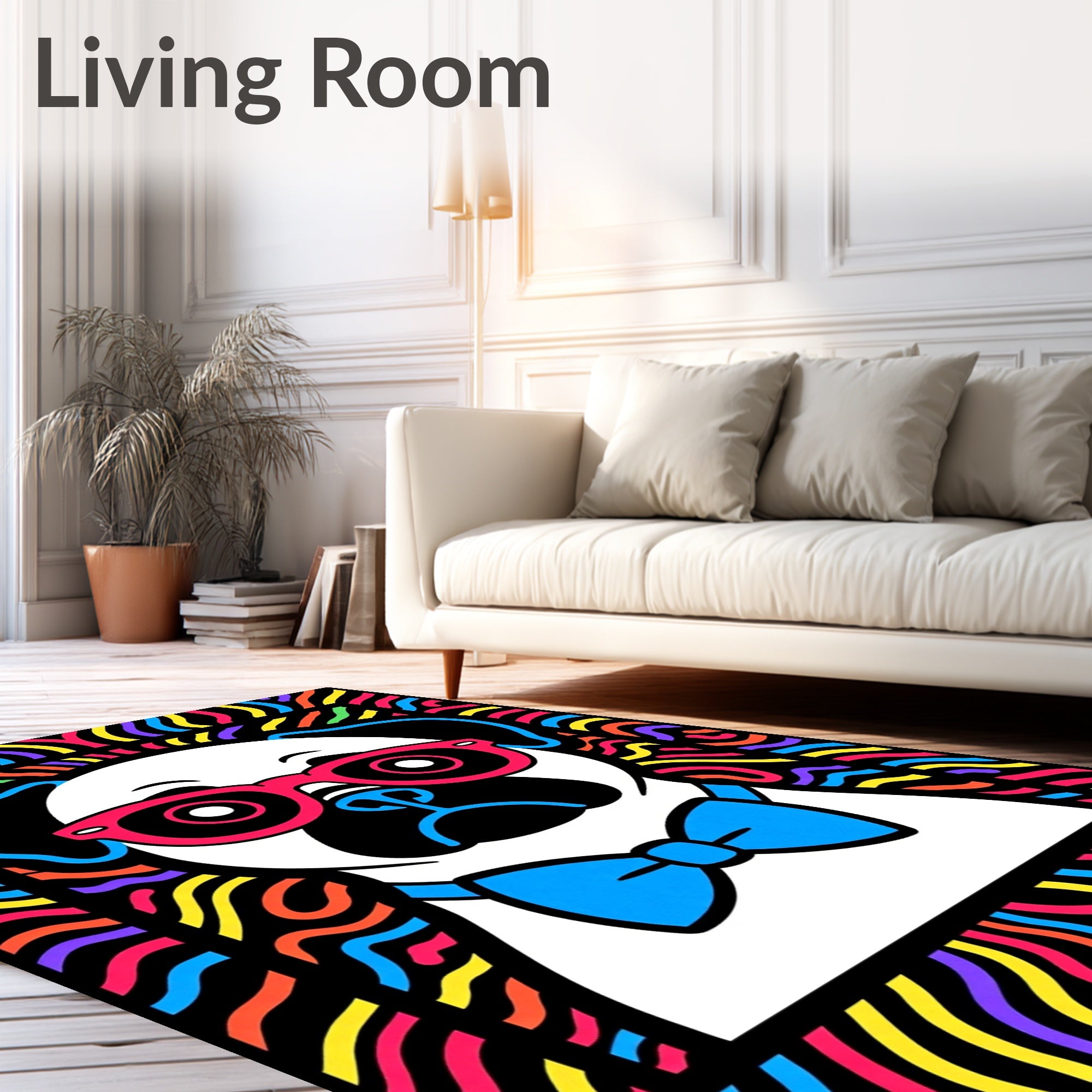 Vibrant Pug with Bowtie and Glasses Rug