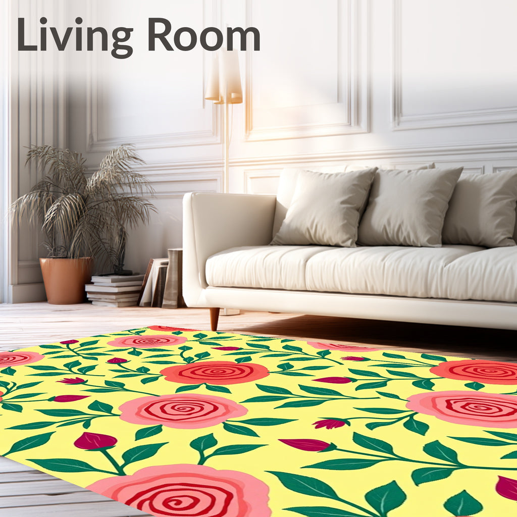 Coral Pink Rose Garden Fabric Rug