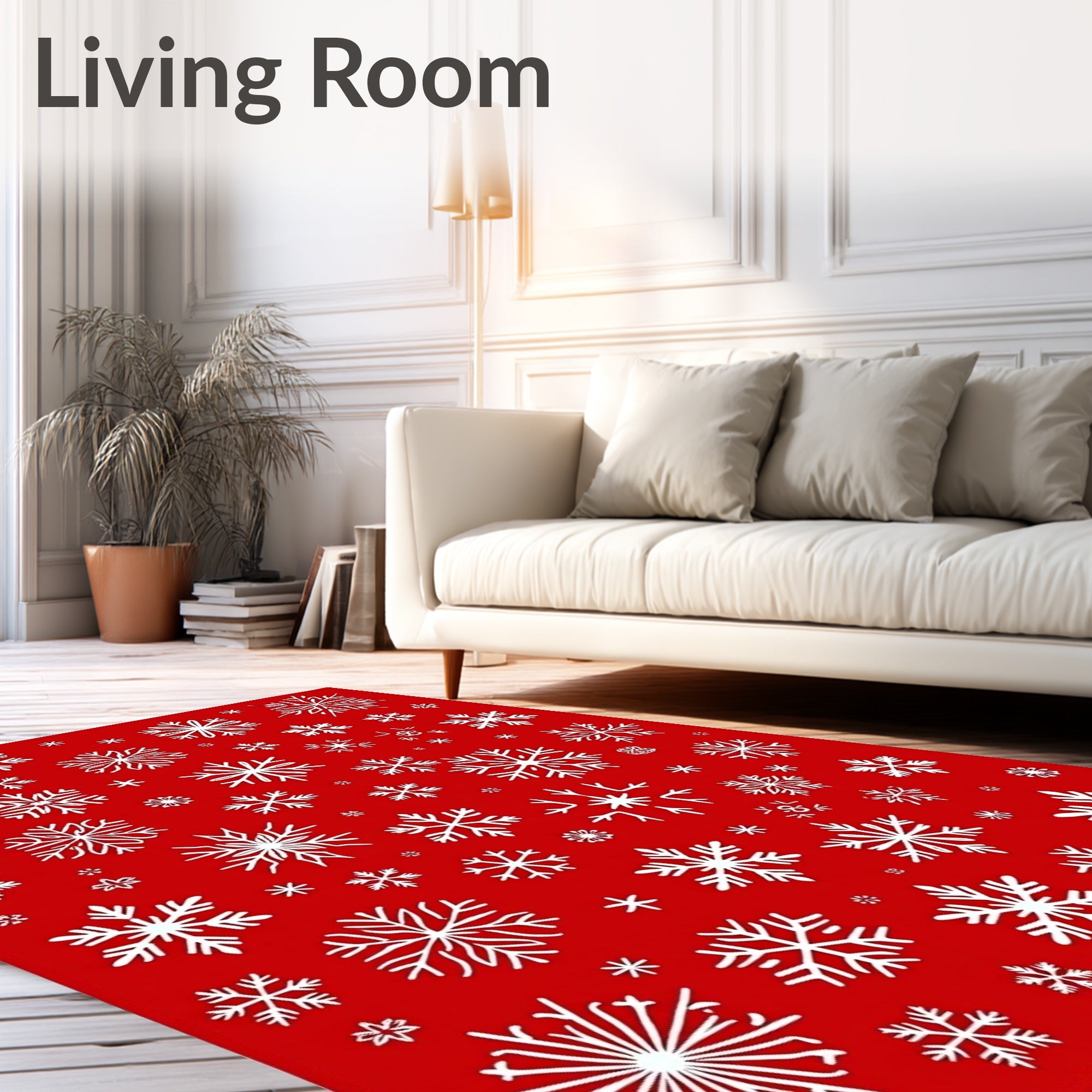 White Snowflake Scattered Red Field Rug
