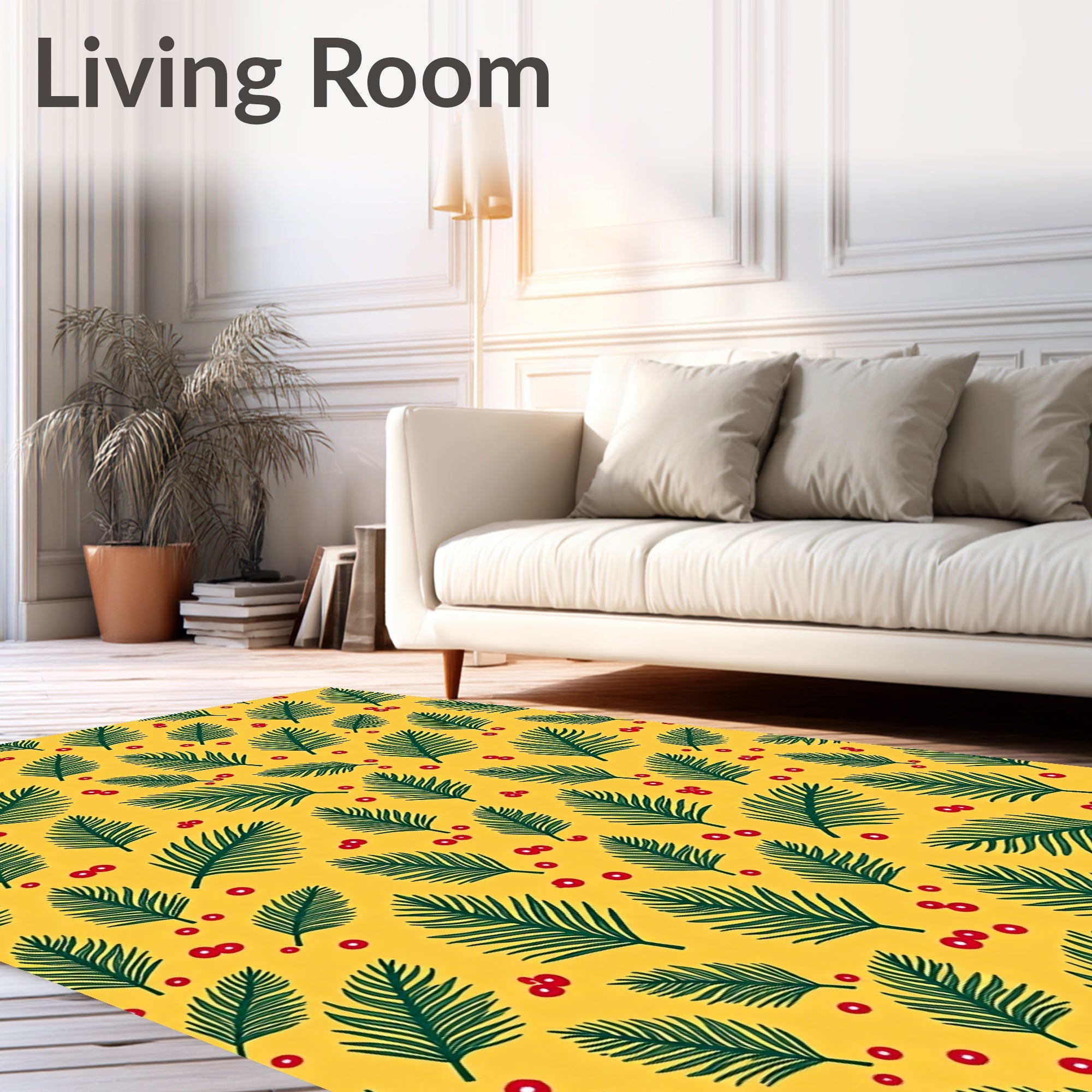 Golden Yellow Green Leaf Berry Collection Rug
