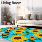 Bright Yellow Sunflowers And Bees Rug